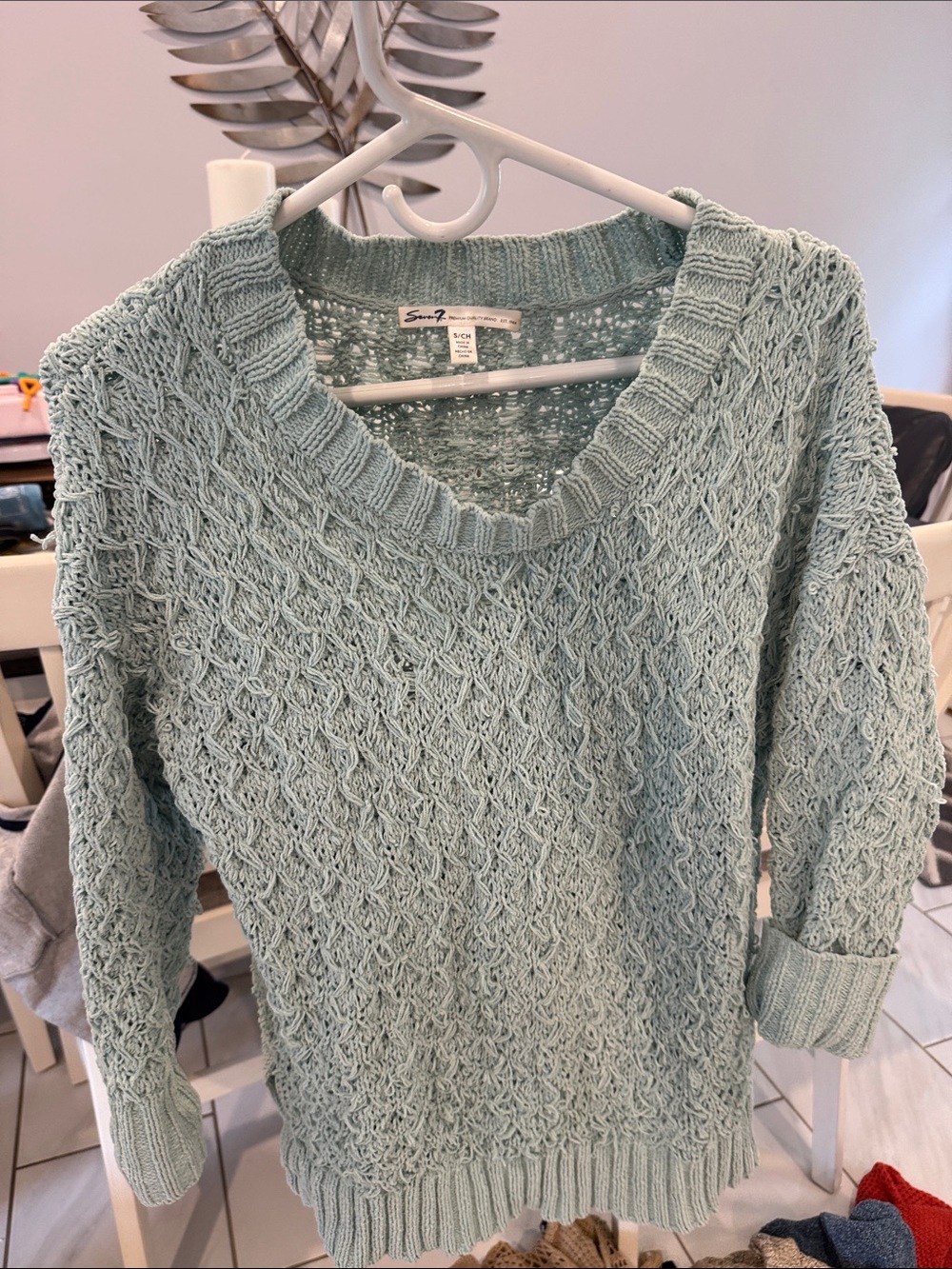 Seven7 Light Seafoam V-Neck Knit Sweater